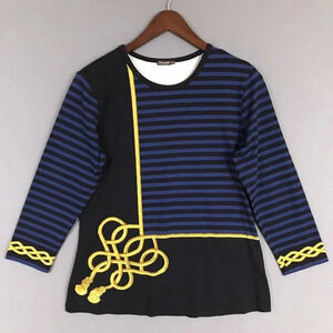 J McLaughlin Signature Tee Catalina Cloth Top Size Medium 3/4 Sleeve Nautical